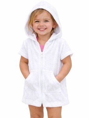 Baby Buns Toddler Swim Coverup 3T Hooded Full Zip Short Sleeve White